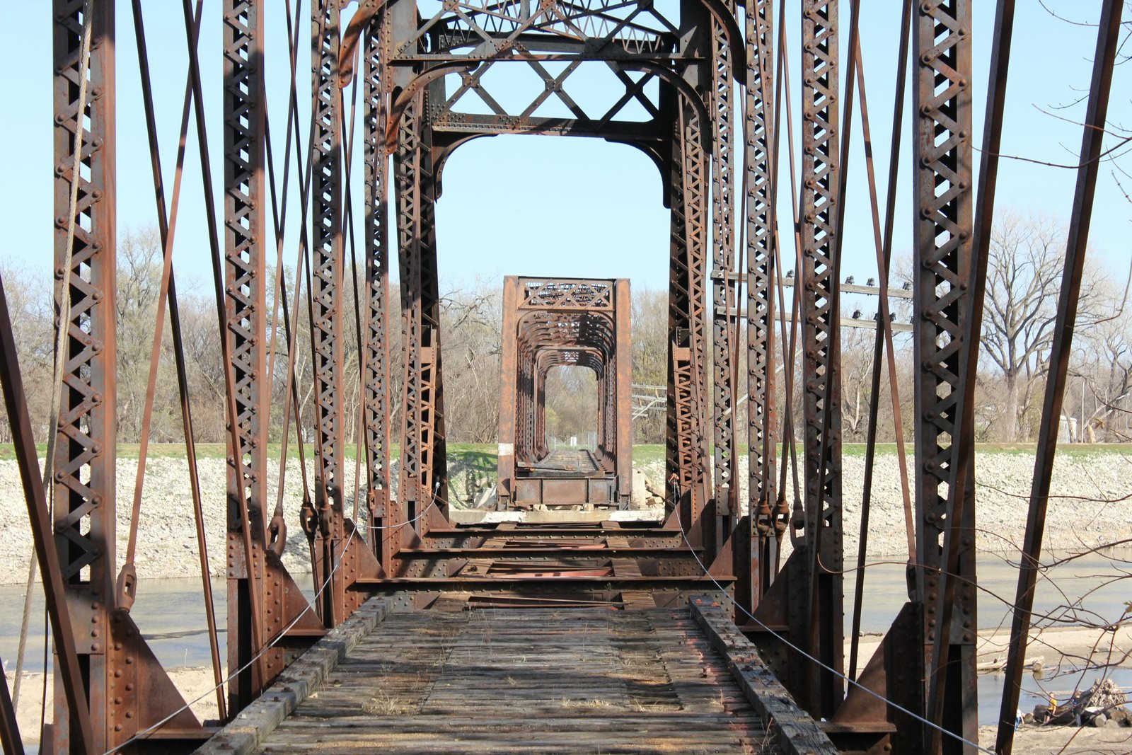Inside west span (span #4), looking west, during demolition